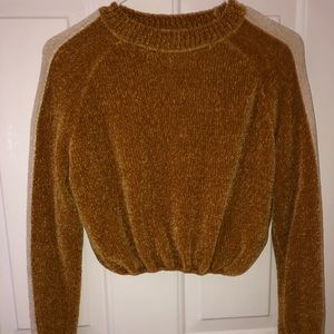 Cropped chenille sweater top with sinched waist